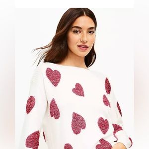 LOFT Shimmer Heart Boatneck Sweater